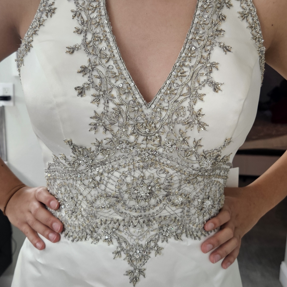 Elegant White and Silver Embellished Wedding Dress